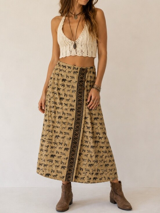 Stonebridge Dresses & Skirts - Tribal linen blend wrap maxi skirt size 14 African indie wildlife Animals safari